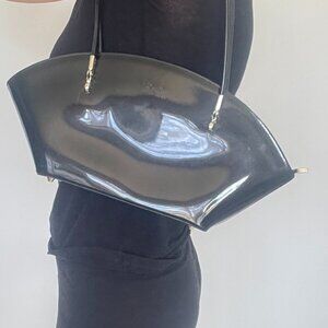 Beijo Classic Over The Moon Handbag Black Shoulder Zip Patent Lined Feet